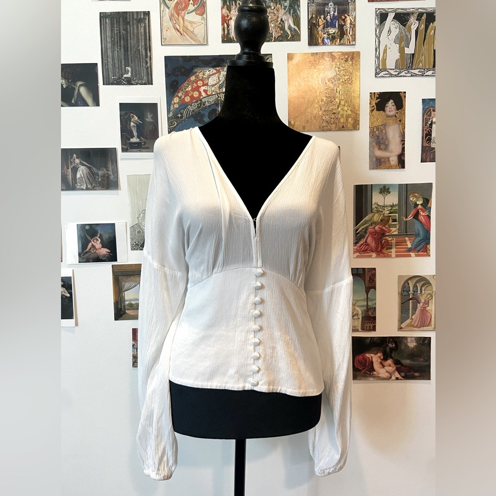 Abercrombie Balloon Sleeve Stretch Waist White Pirate Long Sleeve Shirt L
